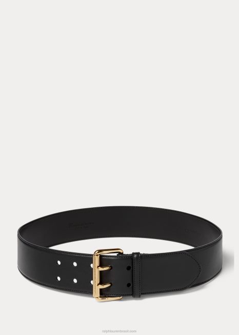 cinto duplo de couro de bezerro BD6J5589 mulheres Ralph Lauren preto