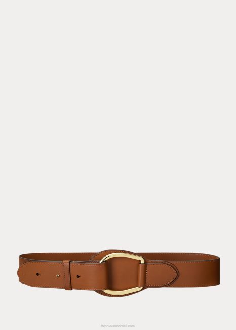 cinto largo de couro D-ring BD6J4920 mulheres Ralph Lauren bronzeado