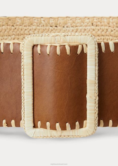 cinto largo reversível em couro de ráfia BD6J5532 mulheres Ralph Lauren natural/cuoio