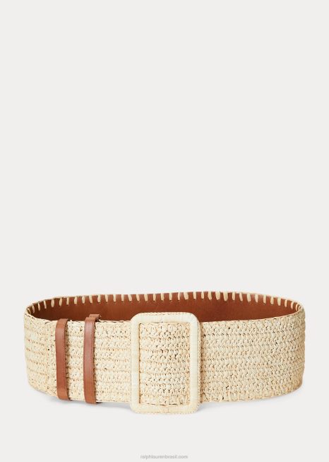 cinto largo reversível em couro de ráfia BD6J5532 mulheres Ralph Lauren natural/cuoio