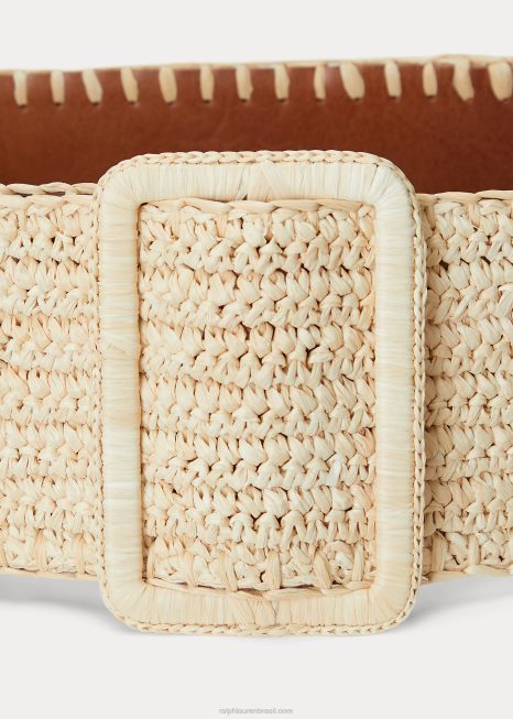 cinto largo reversível em couro de ráfia BD6J5532 mulheres Ralph Lauren natural/cuoio