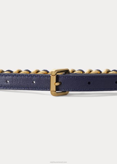 cinto skinny couro napa e corrente BD6J4929 mulheres Ralph Lauren marinha refinada