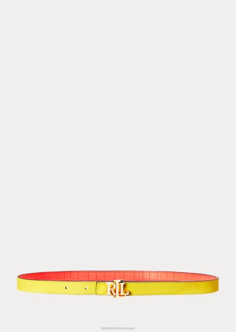 cinto skinny couro reversível logo BD6J4906 mulheres Ralph Lauren coral/amarelo
