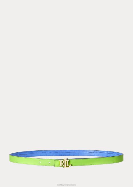 cinto skinny couro reversível logo BD6J4907 mulheres Ralph Lauren Nova Inglaterra Azul/Riviera