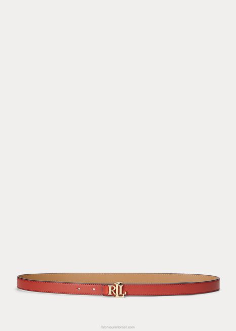 cinto skinny couro reversível logo BD6J4946 mulheres Ralph Lauren pedra do sol vermelha/camelo