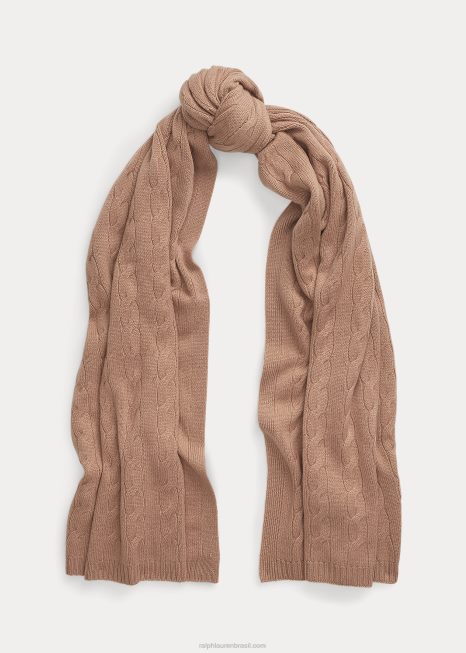 cachecol de cashmere tricotado BD6J5616 mulheres Ralph Lauren camelo