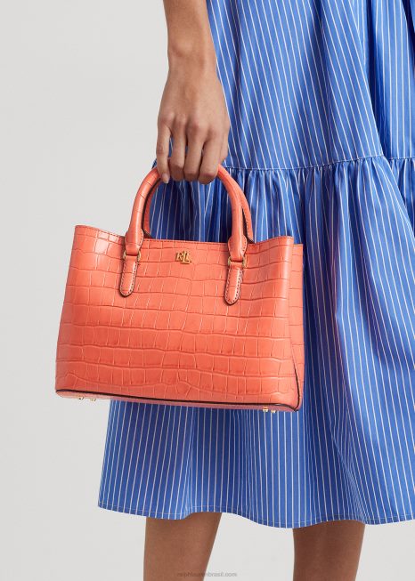 bolsa marcy média em couro com relevo BD6J5458 mulheres Ralph Lauren coral de bombordo