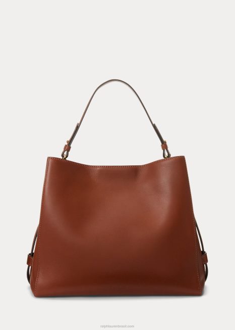 bolsa peyton média em couro BD6J5409 mulheres Ralph Lauren bronzeado