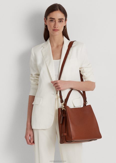 bolsa peyton média em couro BD6J5409 mulheres Ralph Lauren bronzeado