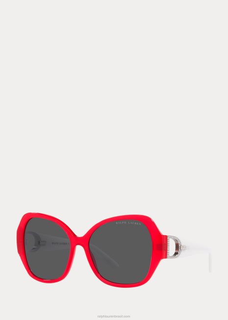 óculos de sol estribo pave BD6J5584 mulheres Ralph Lauren brilhante opala vermelho papoula