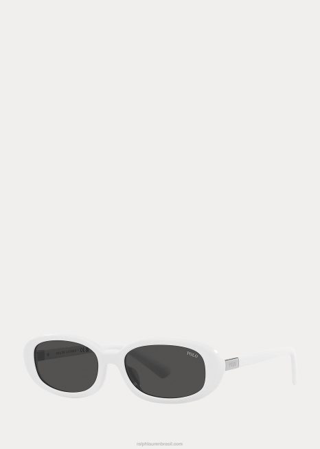 os óculos de sol retrô polo BD6J5543 mulheres Ralph Lauren branco brilhante