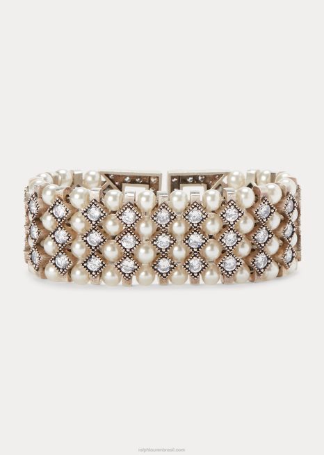 pulseira de cristal e pérola BD6J5610 mulheres Ralph Lauren prata antiga