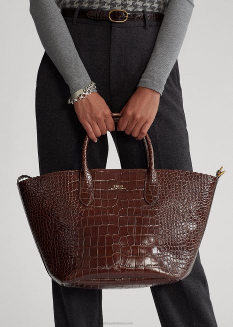 bolsa bellport média com relevo BD6J5216 mulheres Ralph Lauren chocolate