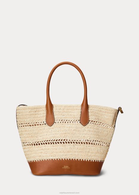 bolsa bellport média em couro ráfia BD6J5197 mulheres Ralph Lauren natural/cuoio