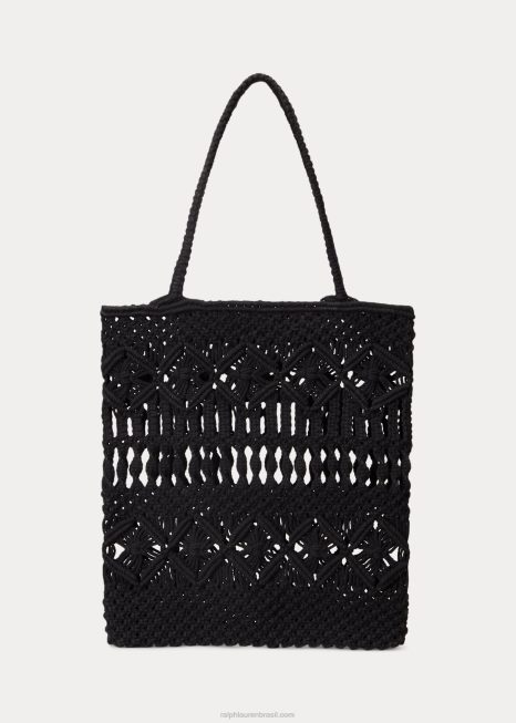 bolsa cora grande em macramê BD6J5424 mulheres Ralph Lauren preto