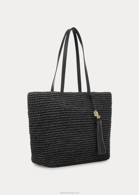 bolsa de palha whitney média BD6J5423 mulheres Ralph Lauren preto