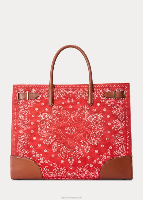 bolsa grande devyn em lona estampada BD6J5456 mulheres Ralph Lauren estampa de bandana vermelha