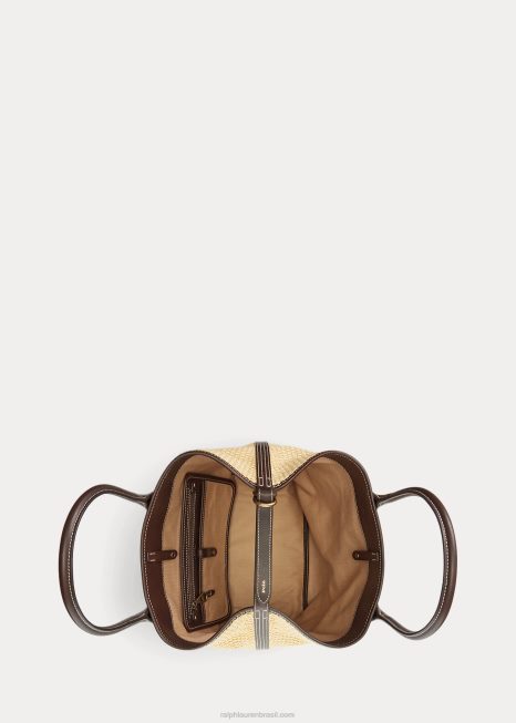 bolsa média bellport de palha com acabamento em couro BD6J5198 mulheres Ralph Lauren natural