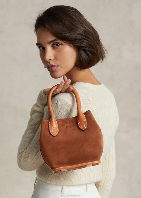mini bolsa bellport de camurça BD6J5210 mulheres Ralph Lauren canela