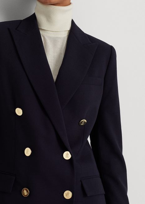 blazer crepe de lã BD6J4178 mulheres Ralph Lauren marinha