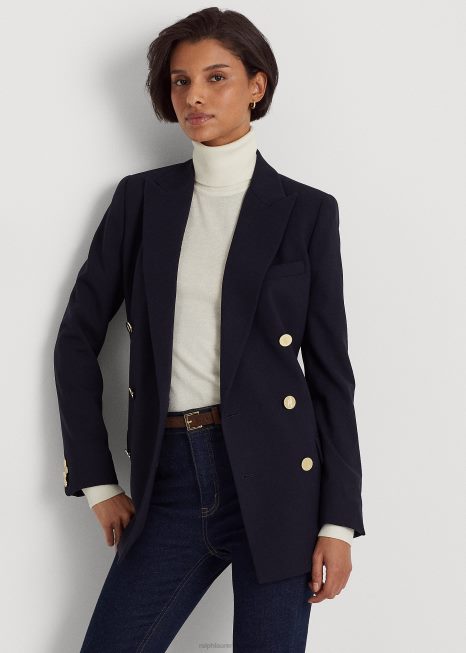blazer crepe de lã BD6J4477 mulheres Ralph Lauren marinha