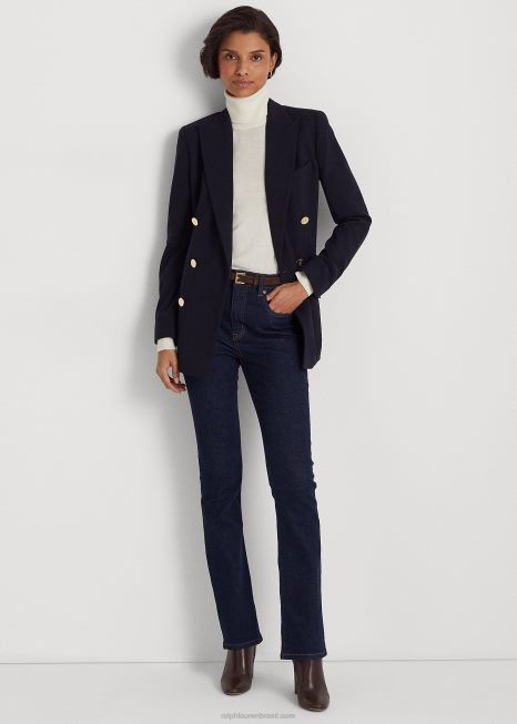 blazer crepe de lã BD6J4477 mulheres Ralph Lauren marinha