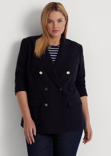 blazer crepe de lã BD6J4718 mulheres Ralph Lauren marinha