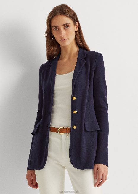blazer de algodão penteado BD6J4490 mulheres Ralph Lauren marinha