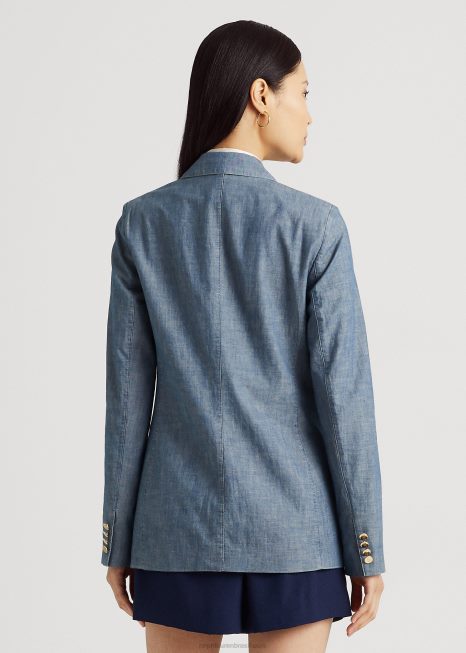 blazer de cambraia trespassado BD6J4828 mulheres Ralph Lauren lavagem azul berilo
