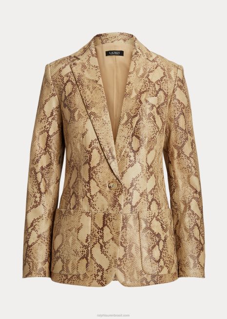 blazer de couro com estampa de python BD6J9531 mulheres Ralph Lauren tan multi
