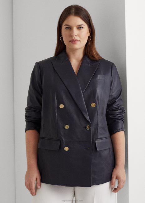 blazer de couro napa BD6J4799 mulheres Ralph Lauren marinha