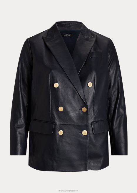 blazer de couro napa BD6J4799 mulheres Ralph Lauren marinha