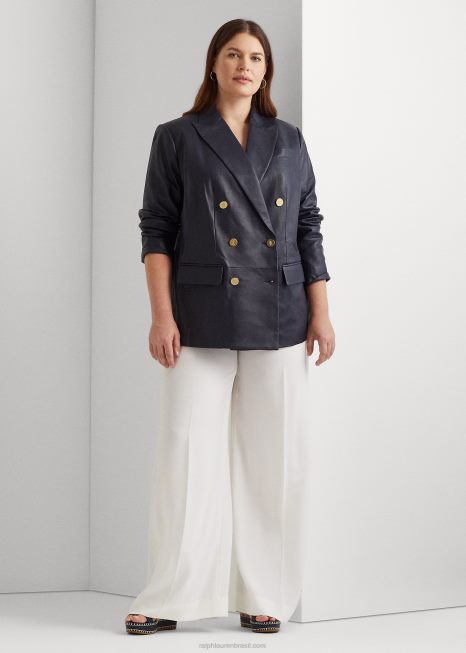 blazer de couro napa BD6J4799 mulheres Ralph Lauren marinha