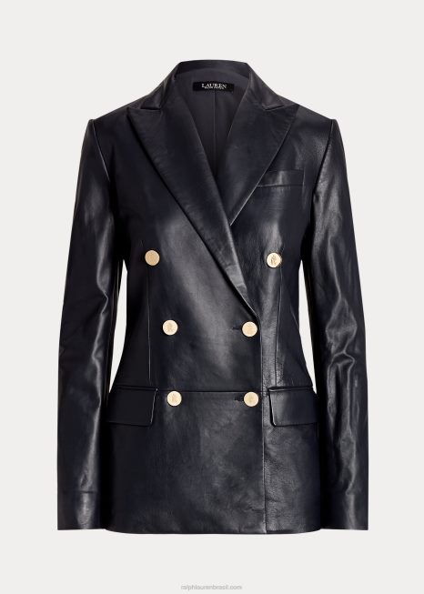 blazer de couro napa BD6J4865 mulheres Ralph Lauren marinha