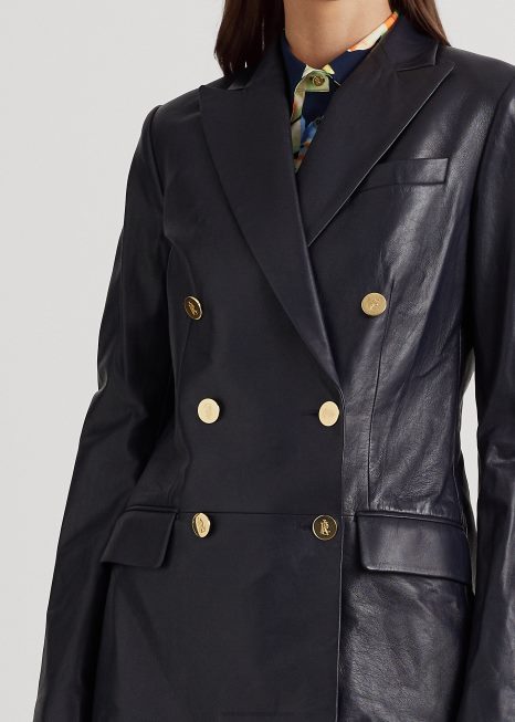 blazer de couro napa BD6J4865 mulheres Ralph Lauren marinha