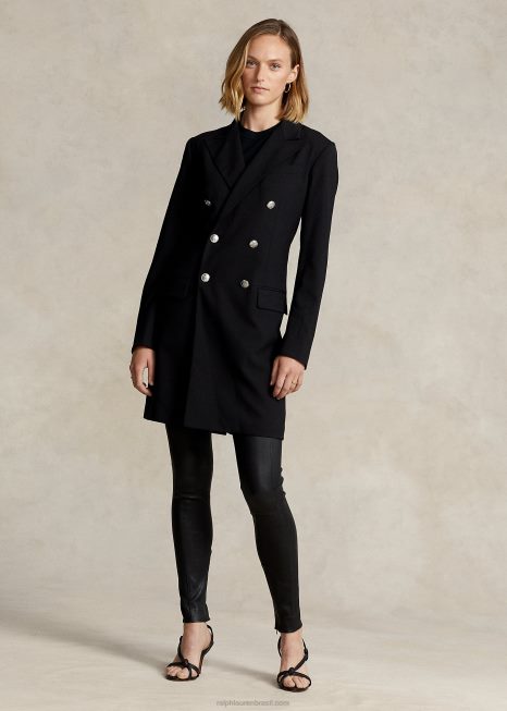 blazer de lã trespassado BD6J4760 mulheres Ralph Lauren preto