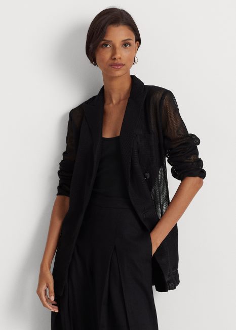 blazer de malha trespassado BD6J3853 mulheres Ralph Lauren preto