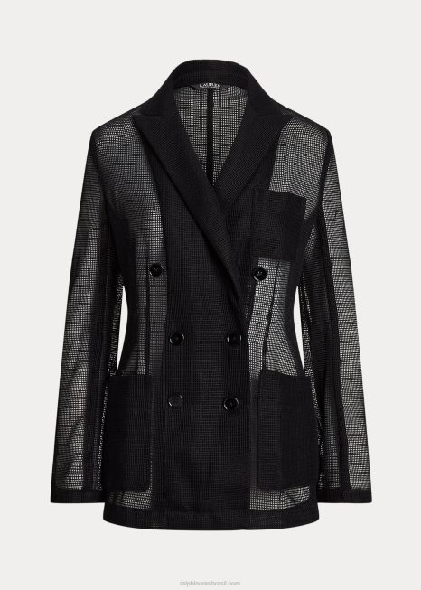 blazer de malha trespassado BD6J3853 mulheres Ralph Lauren preto