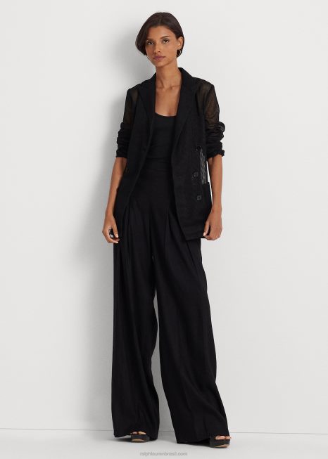 blazer de malha trespassado BD6J3853 mulheres Ralph Lauren preto