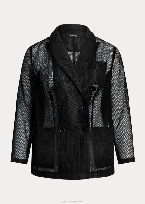 blazer de malha trespassado BD6J4541 mulheres Ralph Lauren preto