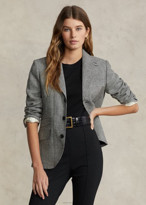 blazer hacker tweed houndstooth BD6J2963 mulheres Ralph Lauren Preto branco