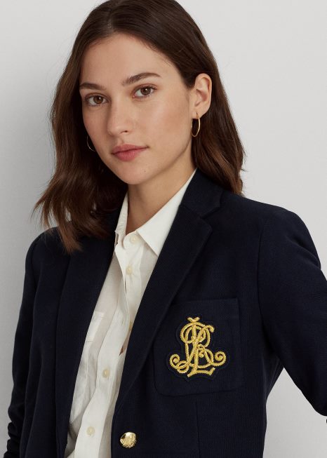 blazer jacquard ouro BD6J3777 mulheres Ralph Lauren marinha