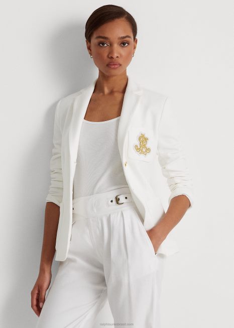 blazer jacquard ouro BD6J4296 mulheres Ralph Lauren branco