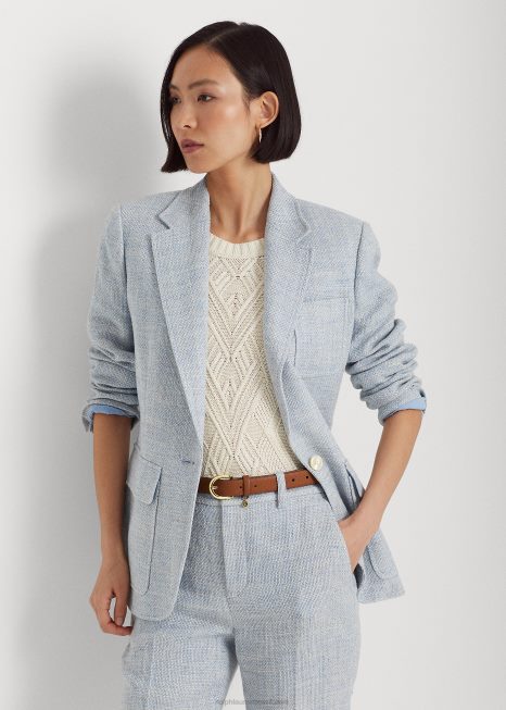 blazer linho BD6J9425 mulheres Ralph Lauren azul claro/creme