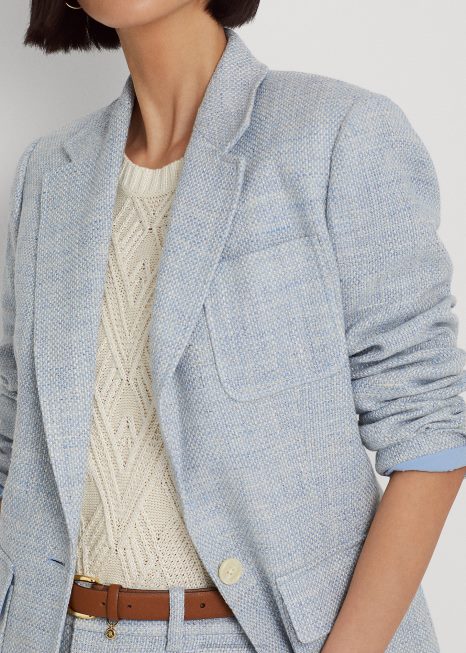 blazer linho BD6J9425 mulheres Ralph Lauren azul claro/creme