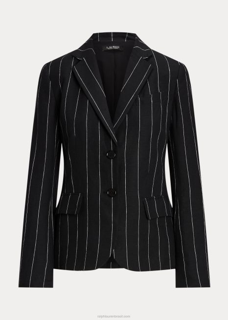 blazer linho listrado BD6J3909 mulheres Ralph Lauren preto/creme