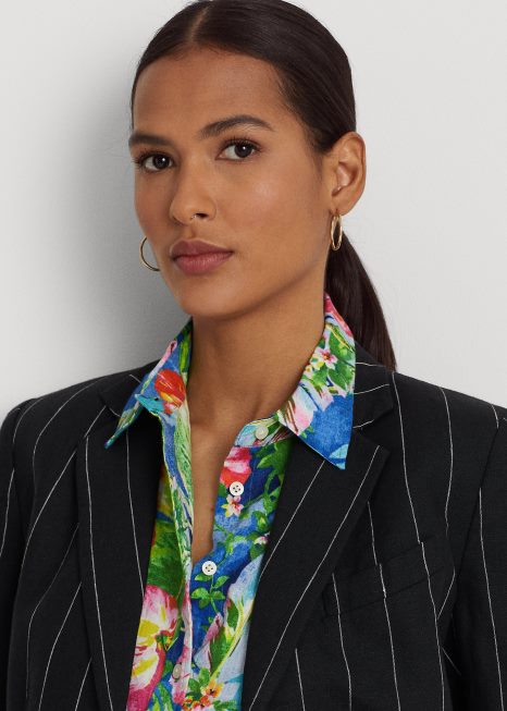 blazer linho listrado BD6J3909 mulheres Ralph Lauren preto/creme