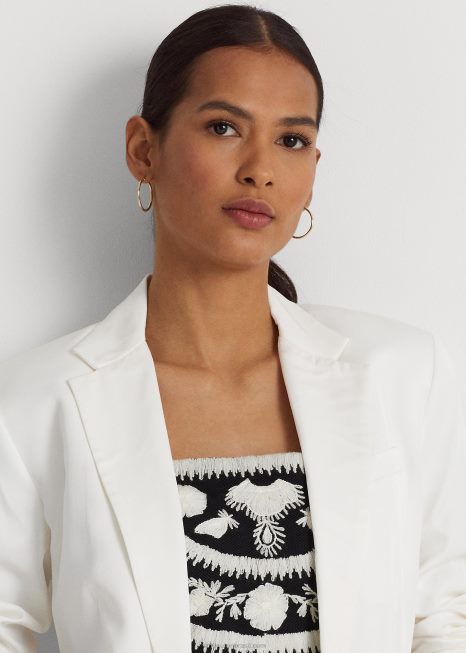 blazer sarja linho BD6J4345 mulheres Ralph Lauren branco