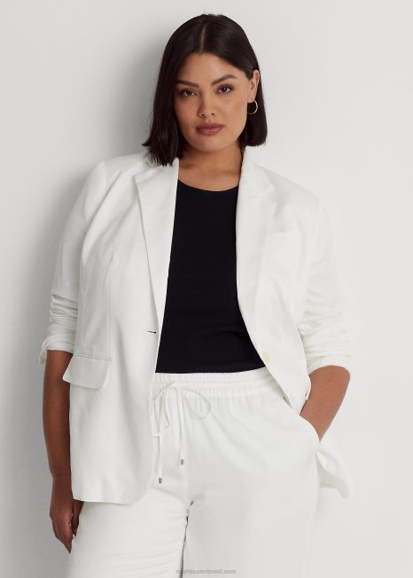 blazer sarja linho BD6J4545 mulheres Ralph Lauren branco