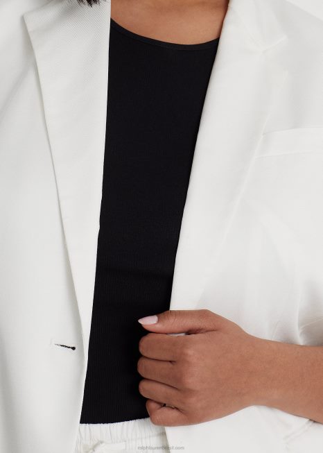 blazer sarja linho BD6J4545 mulheres Ralph Lauren branco